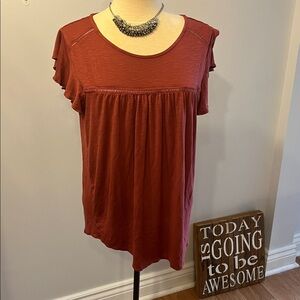 😍SHOW SPECIAL GEORGE Rust Cap Sleeve Trimmed Blouse XL